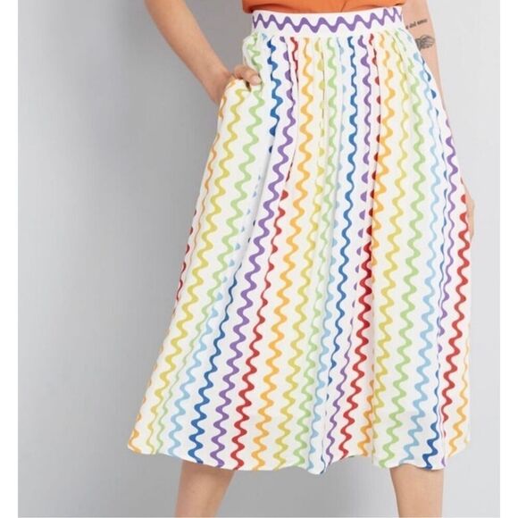 ModCloth rainbow art teacher midi skirt‎ NWOT Size 4X - Picture 2 of 13